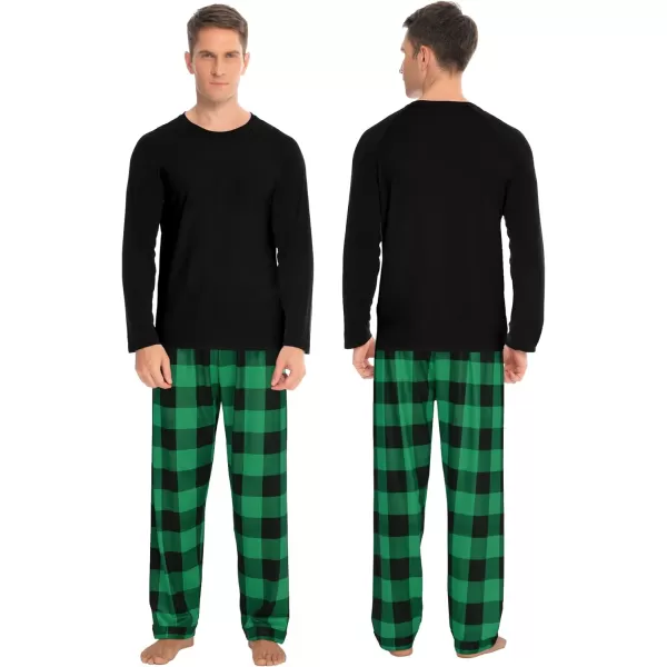 SWOMOG Matching Family Christmas Pajamas Printed Long Sleeve Tee and Plaid Pants LoungewearKids Black and Green Plaid