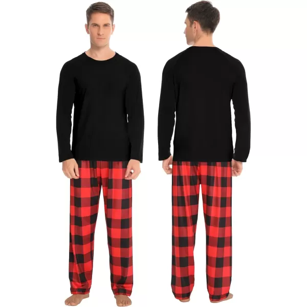 SWOMOG Matching Family Christmas Pajamas Printed Long Sleeve Tee and Plaid Pants LoungewearKids Black and Red Plaid