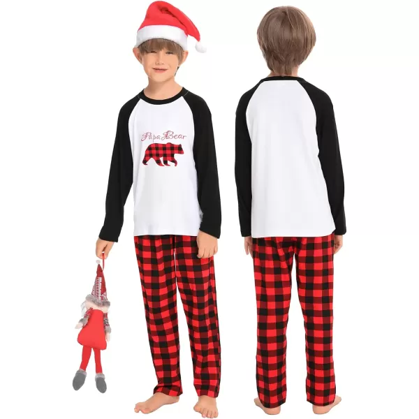 SWOMOG Matching Family Christmas Pajamas Printed Long Sleeve Tee and Plaid Pants LoungewearKids Christmas Bear