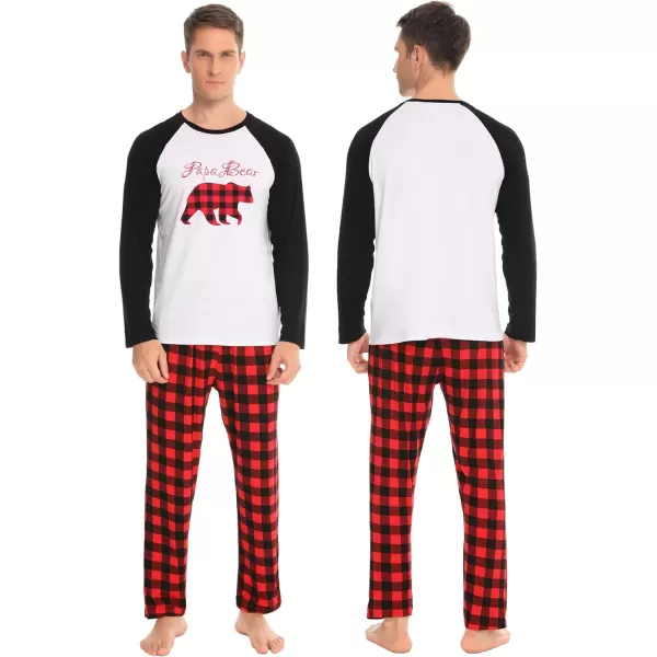 SWOMOG Matching Family Christmas Pajamas Printed Long Sleeve Tee and Plaid Pants LoungewearKids Christmas Bear