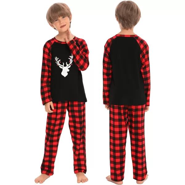 SWOMOG Matching Family Christmas Pajamas Printed Long Sleeve Tee and Plaid Pants LoungewearKids Christmas Classical Deers