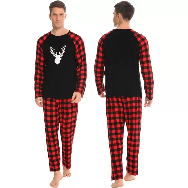 SWOMOG Matching Family Christmas Pajamas Printed Long Sleeve Tee and Plaid Pants LoungewearKids Christmas Classical Deers