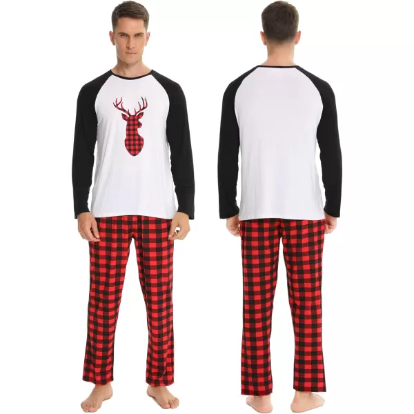 SWOMOG Matching Family Christmas Pajamas Printed Long Sleeve Tee and Plaid Pants LoungewearKids Christmas Deer