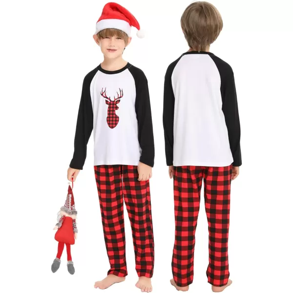 SWOMOG Matching Family Christmas Pajamas Printed Long Sleeve Tee and Plaid Pants LoungewearKids Christmas Deer