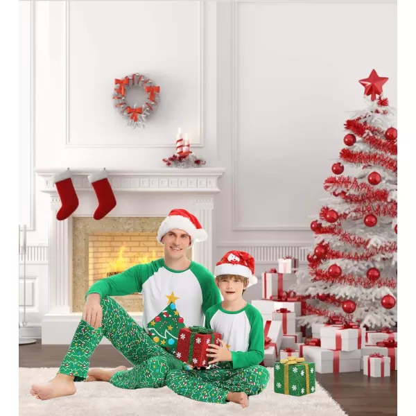 SWOMOG Matching Family Christmas Pajamas Printed Long Sleeve Tee and Plaid Pants LoungewearKids Christmas Tree