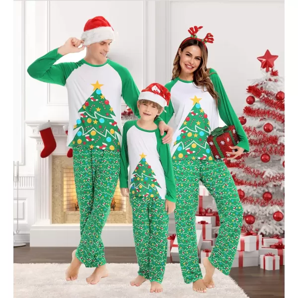 SWOMOG Matching Family Christmas Pajamas Printed Long Sleeve Tee and Plaid Pants LoungewearKids Christmas Tree