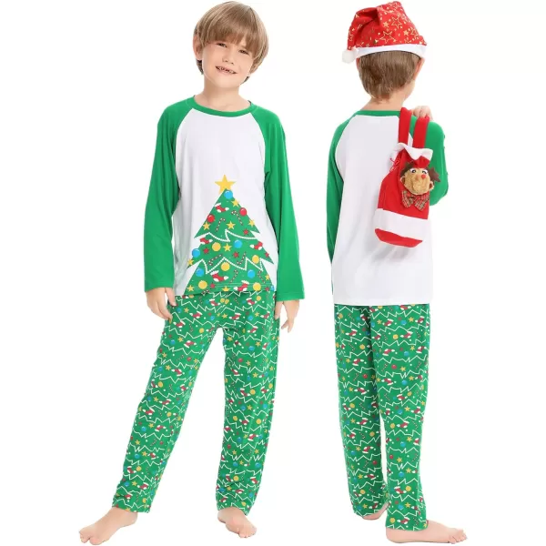 SWOMOG Matching Family Christmas Pajamas Printed Long Sleeve Tee and Plaid Pants LoungewearKids Christmas Tree