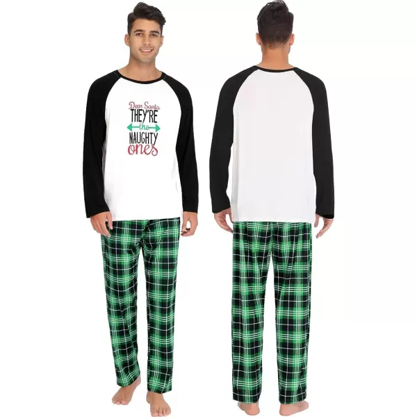 SWOMOG Matching Family Christmas Pajamas Printed Long Sleeve Tee and Plaid Pants LoungewearKids Green Letter