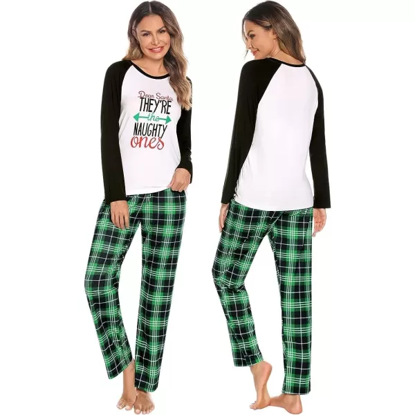 SWOMOG Matching Family Christmas Pajamas Printed Long Sleeve Tee and Plaid Pants LoungewearKids Green Letter