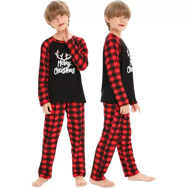 SWOMOG Matching Family Christmas Pajamas Printed Long Sleeve Tee and Plaid Pants LoungewearKids Letter Deer