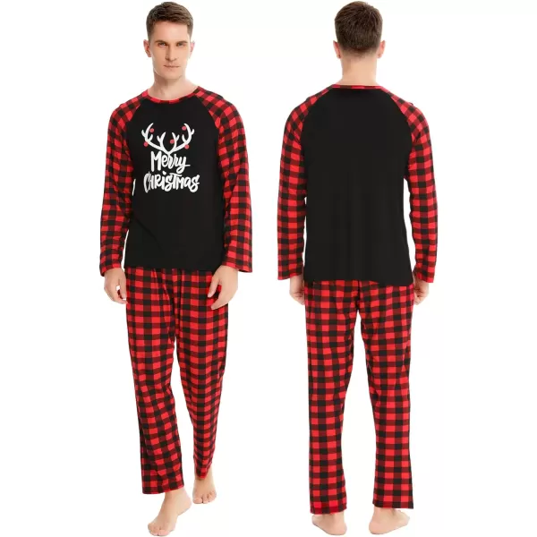 SWOMOG Matching Family Christmas Pajamas Printed Long Sleeve Tee and Plaid Pants LoungewearKids Letter Deer