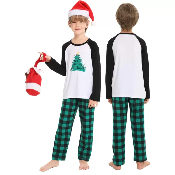 SWOMOG Matching Family Christmas Pajamas Printed Long Sleeve Tee and Plaid Pants LoungewearKids Letter Tree