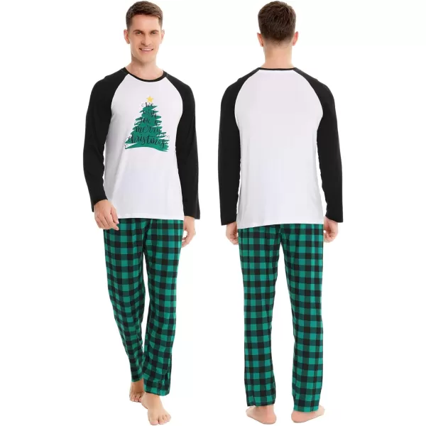 SWOMOG Matching Family Christmas Pajamas Printed Long Sleeve Tee and Plaid Pants LoungewearKids Letter Tree