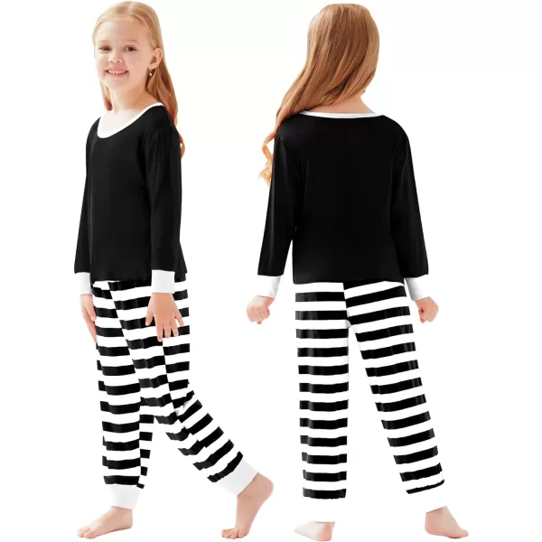 SWOMOG Matching Family Christmas Pajamas Printed Long Sleeve Tee and Plaid Pants LoungewearKids Z Black Striped