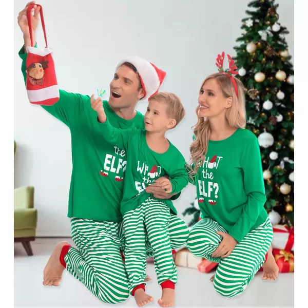 SWOMOG Matching Family Christmas Pajamas Printed Long Sleeve Tee and Plaid Pants LoungewearKids Z Green