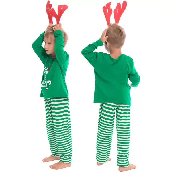 SWOMOG Matching Family Christmas Pajamas Printed Long Sleeve Tee and Plaid Pants LoungewearKids Z Green