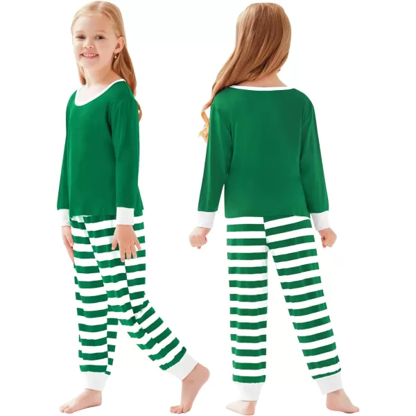 SWOMOG Matching Family Christmas Pajamas Printed Long Sleeve Tee and Plaid Pants LoungewearKids Z Green Striped