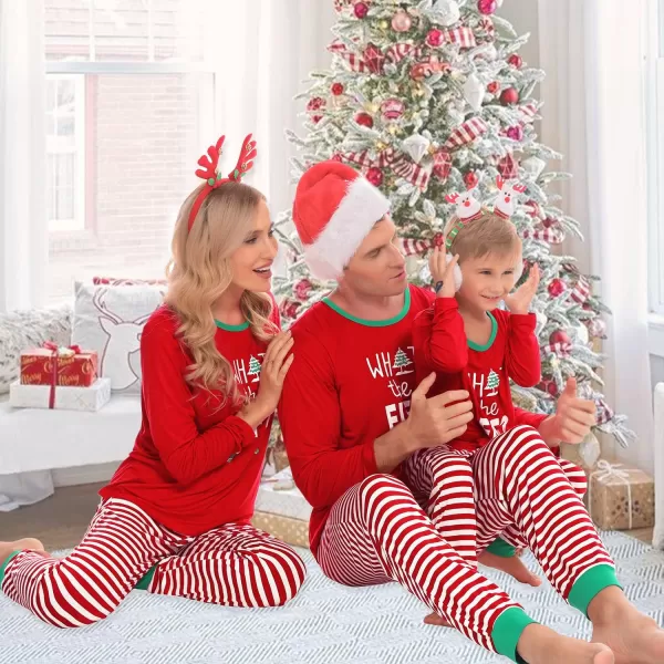 SWOMOG Matching Family Christmas Pajamas Printed Long Sleeve Tee and Plaid Pants LoungewearKids Z Red