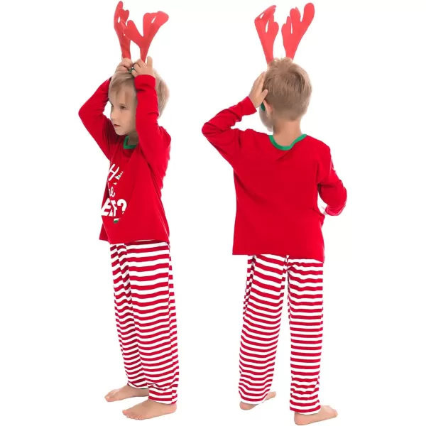 SWOMOG Matching Family Christmas Pajamas Printed Long Sleeve Tee and Plaid Pants LoungewearKids Z Red