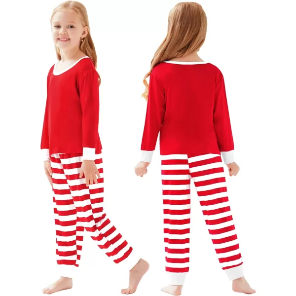 SWOMOG Matching Family Christmas Pajamas Printed Long Sleeve Tee and Plaid Pants LoungewearKids Z Red Striped