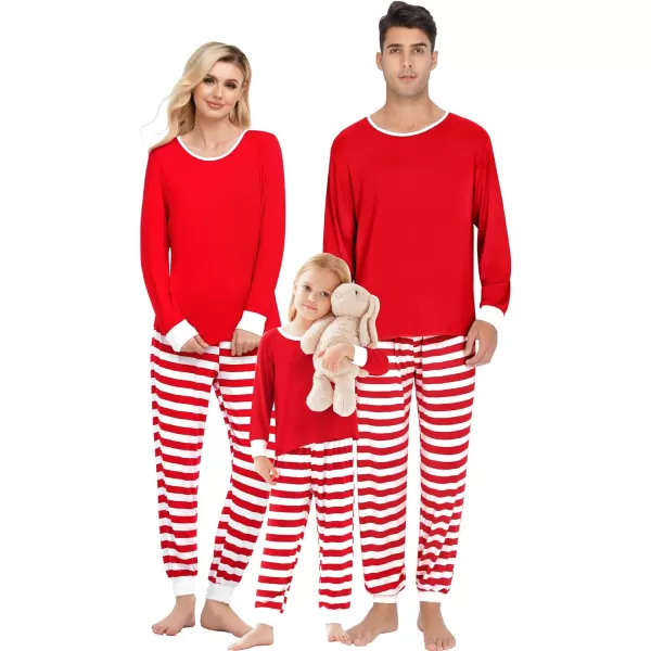 SWOMOG Matching Family Christmas Pajamas Printed Long Sleeve Tee and Plaid Pants LoungewearKids Z Red Striped