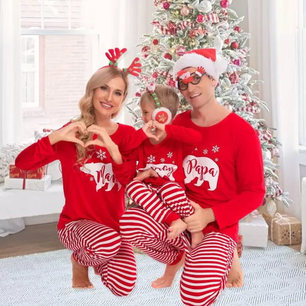 SWOMOG Matching Family Christmas Pajamas Printed Long Sleeve Tee and Plaid Pants LoungewearKids Z Redpolarbear