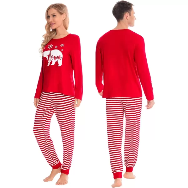 SWOMOG Matching Family Christmas Pajamas Printed Long Sleeve Tee and Plaid Pants LoungewearKids Z Redpolarbear