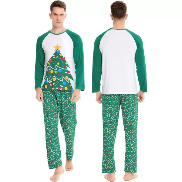 SWOMOG Matching Family Christmas Pajamas Printed Long Sleeve Tee and Plaid Pants LoungewearMen Christmas Tree