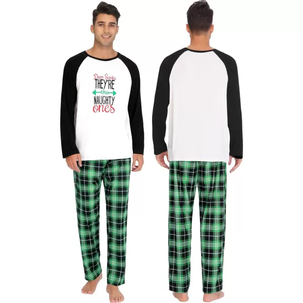 SWOMOG Matching Family Christmas Pajamas Printed Long Sleeve Tee and Plaid Pants LoungewearMen Green Letter