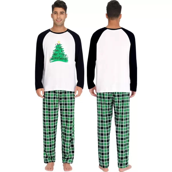 SWOMOG Matching Family Christmas Pajamas Printed Long Sleeve Tee and Plaid Pants LoungewearMen Green Tree1