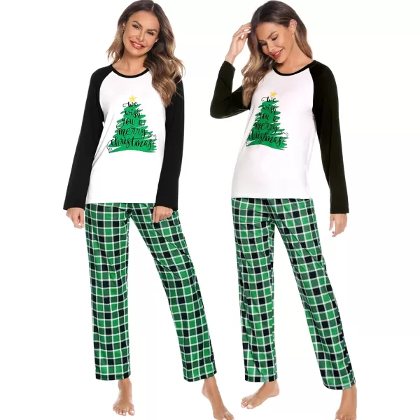 SWOMOG Matching Family Christmas Pajamas Printed Long Sleeve Tee and Plaid Pants LoungewearMen Green Tree1