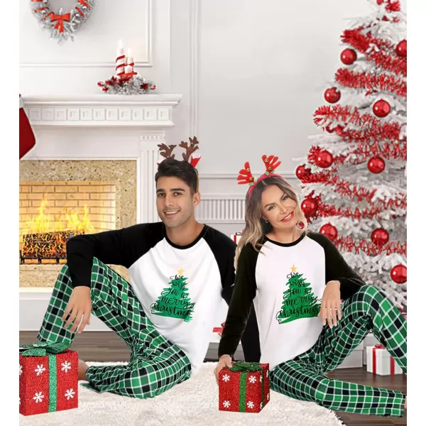 SWOMOG Matching Family Christmas Pajamas Printed Long Sleeve Tee and Plaid Pants LoungewearMen Green Tree1