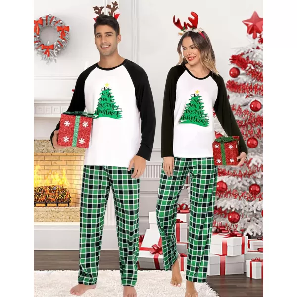 SWOMOG Matching Family Christmas Pajamas Printed Long Sleeve Tee and Plaid Pants LoungewearMen Green Tree1