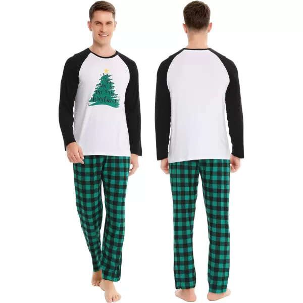 SWOMOG Matching Family Christmas Pajamas Printed Long Sleeve Tee and Plaid Pants LoungewearMen Letter Tree