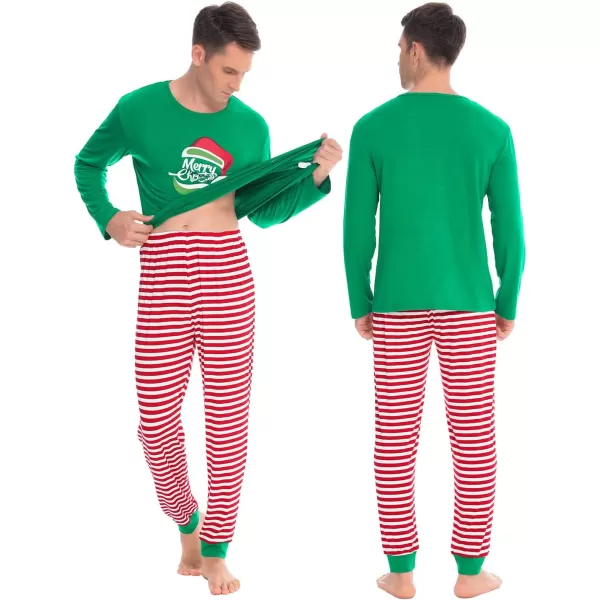 SWOMOG Matching Family Christmas Pajamas Printed Long Sleeve Tee and Plaid Pants LoungewearMen Z Greensantaclaus