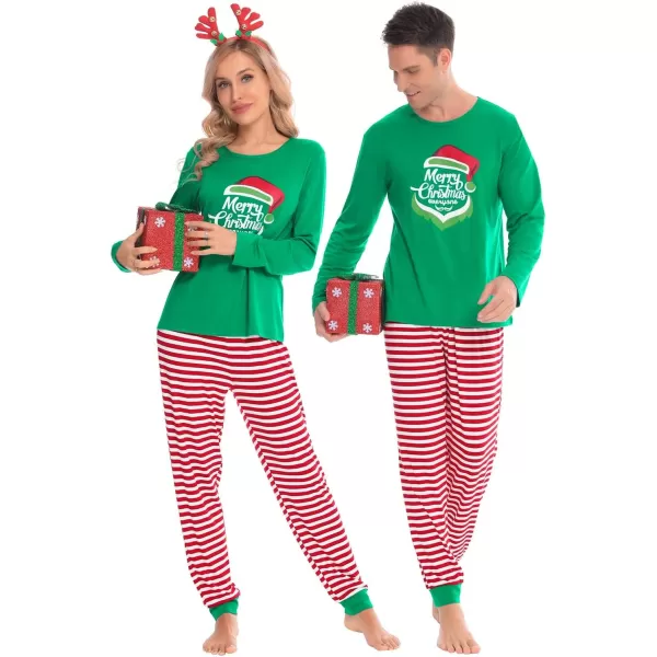 SWOMOG Matching Family Christmas Pajamas Printed Long Sleeve Tee and Plaid Pants LoungewearMen Z Greensantaclaus