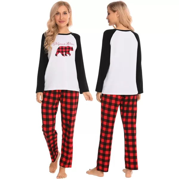 SWOMOG Matching Family Christmas Pajamas Printed Long Sleeve Tee and Plaid Pants LoungewearWomen Christmas Bear