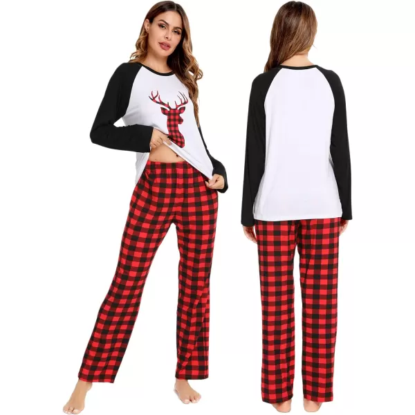 SWOMOG Matching Family Christmas Pajamas Printed Long Sleeve Tee and Plaid Pants LoungewearWomen Christmas Deer