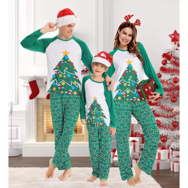 SWOMOG Matching Family Christmas Pajamas Printed Long Sleeve Tee and Plaid Pants LoungewearWomen Christmas Tree