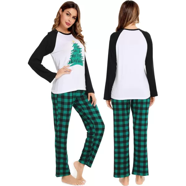 SWOMOG Matching Family Christmas Pajamas Printed Long Sleeve Tee and Plaid Pants LoungewearWomen Letter Tree