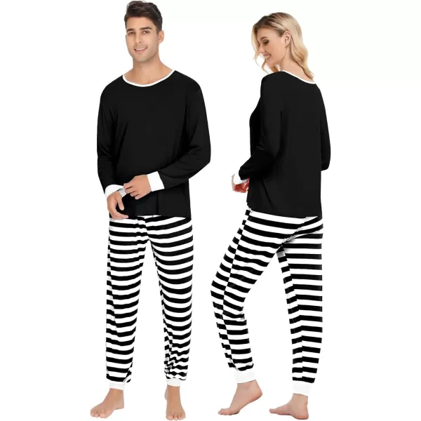 SWOMOG Matching Family Christmas Pajamas Printed Long Sleeve Tee and Plaid Pants LoungewearWomen Z Black Striped