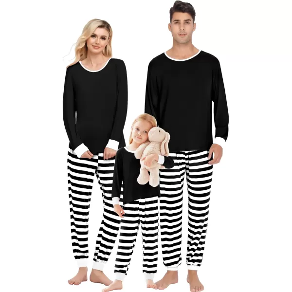 SWOMOG Matching Family Christmas Pajamas Printed Long Sleeve Tee and Plaid Pants LoungewearWomen Z Black Striped