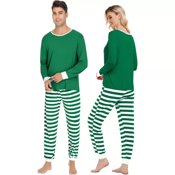 SWOMOG Matching Family Christmas Pajamas Printed Long Sleeve Tee and Plaid Pants LoungewearWomen Z Green Striped