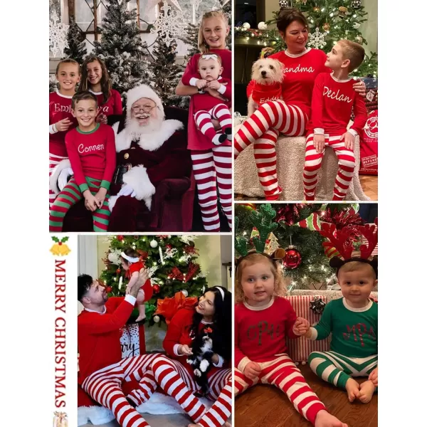 SWOMOG Matching Family Christmas Pajamas Printed Long Sleeve Tee and Plaid Pants LoungewearWomen Z Red Striped