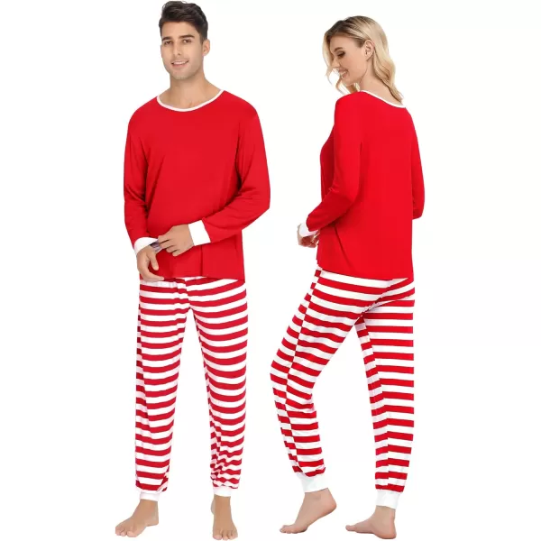 SWOMOG Matching Family Christmas Pajamas Printed Long Sleeve Tee and Plaid Pants LoungewearWomen Z Red Striped