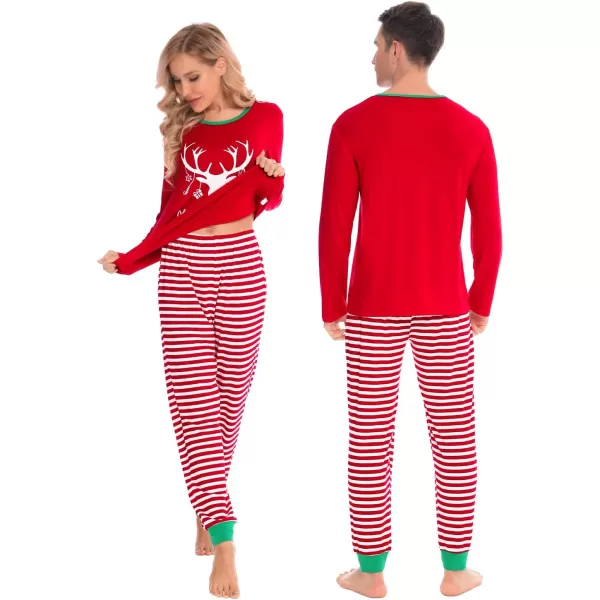 SWOMOG Matching Family Christmas Pajamas Printed Long Sleeve Tee and Plaid Pants LoungewearWomen Z Reddeer