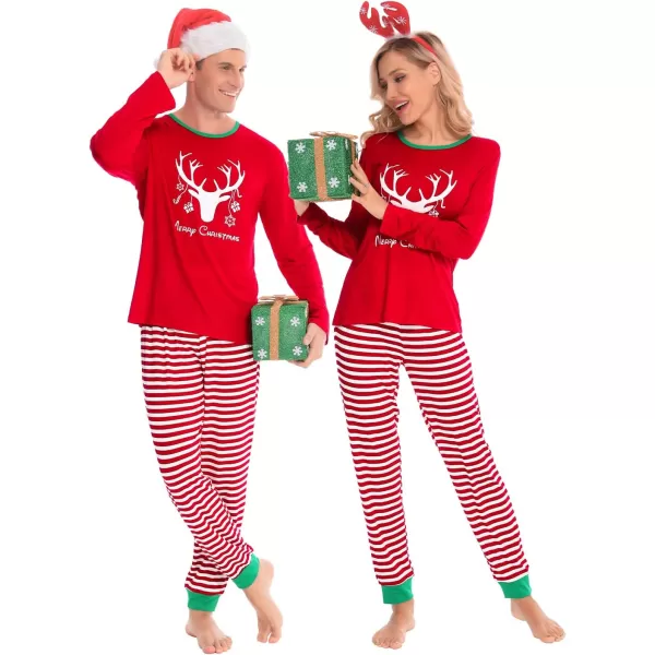 SWOMOG Matching Family Christmas Pajamas Printed Long Sleeve Tee and Plaid Pants LoungewearWomen Z Reddeer