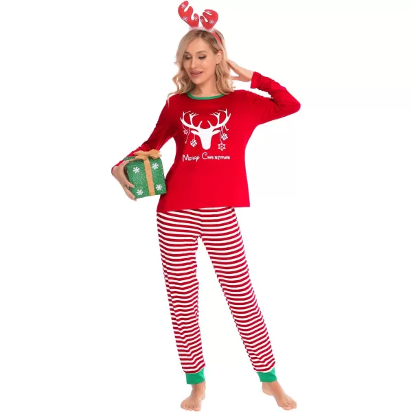 SWOMOG Matching Family Christmas Pajamas Printed Long Sleeve Tee and Plaid Pants LoungewearWomen Z Reddeer