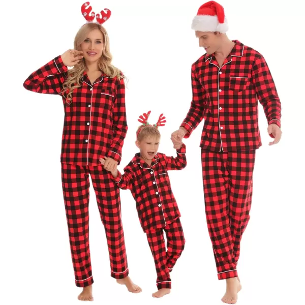 SWOMOG Matching Family Christmas Pajamas Set Long Sleeve Festival Party Pj Set ButtonDown SleepwearKids 0red With Black Plaid