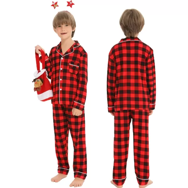 SWOMOG Matching Family Christmas Pajamas Set Long Sleeve Festival Party Pj Set ButtonDown SleepwearKids 0red With Black Plaid